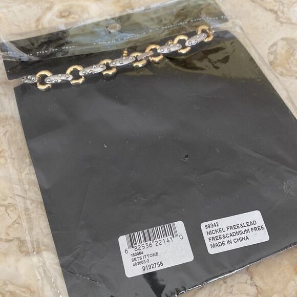 NEW! Bijoux Terner Two Tone Silver & Gold Tone Choker & Earrings Set 4 CZ Stones - Picture 5 of 7